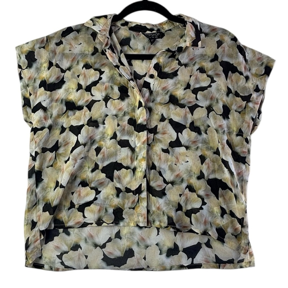Topshop Black and Cream Floral Blouse